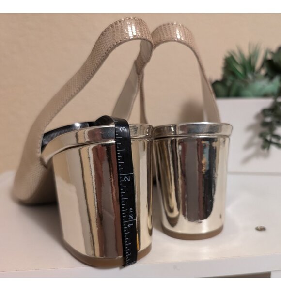 Anne Klein Slingback Open Toe Leather Chunky Heel Pale Gold, Sz 8.5 NWOT - Picture 9 of 13